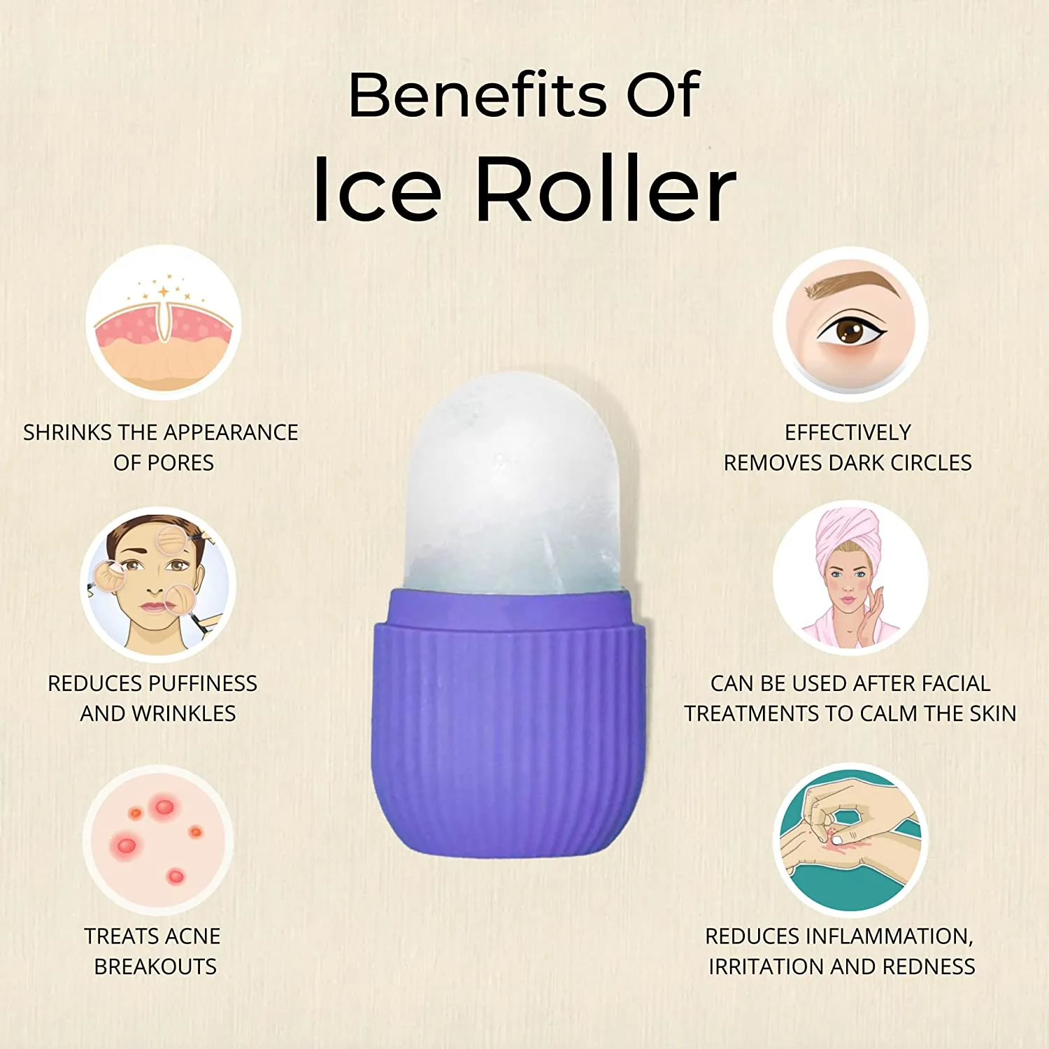 1224P BEAUTY ICE ROLLER FOR FACE MASSAGER & EYE REUSABLE FACE ROLLERS FACIAL ROLLER ( Purple Color)