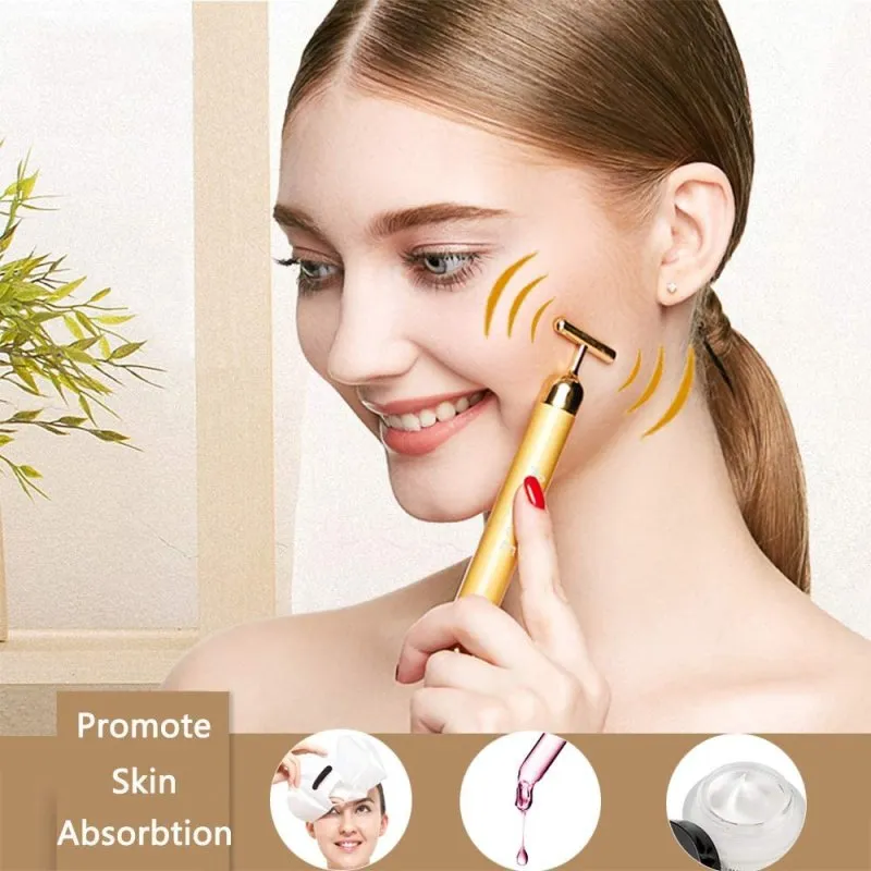 Amirce 2 in 1 Face Massager Roller Gold Facial Massager | Electric 3D Face Roller