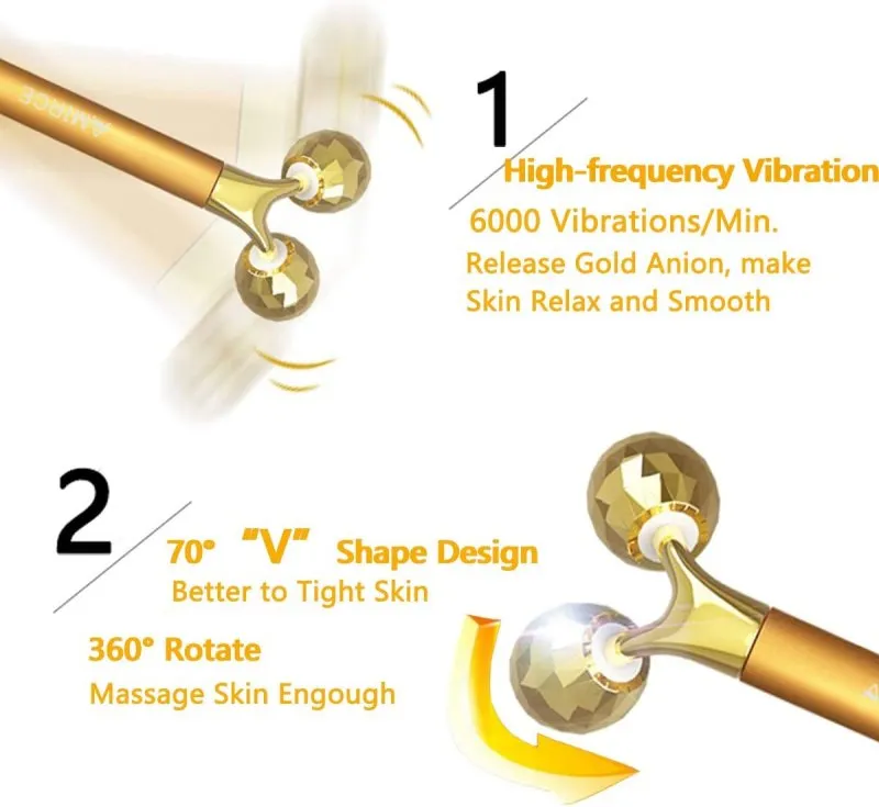 Amirce 2 in 1 Face Massager Roller Gold Facial Massager | Electric 3D Face Roller