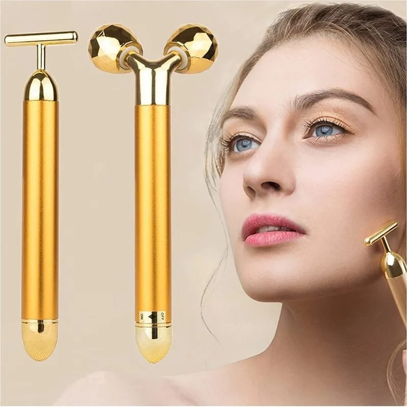 Amirce 2 in 1 Face Massager Roller Gold Facial Massager | Electric 3D Face Roller