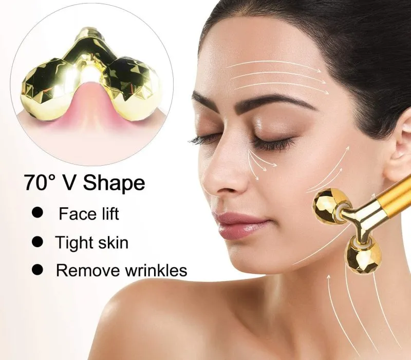 Amirce 2 in 1 Face Massager Roller Gold Facial Massager | Electric 3D Face Roller