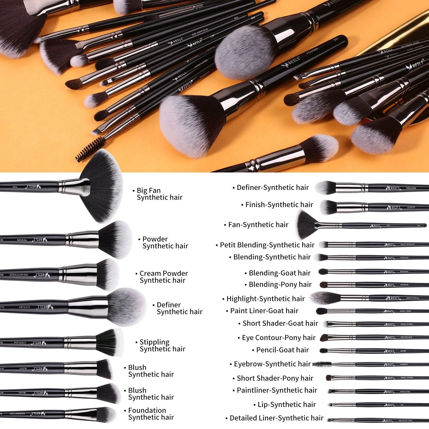 BEILI 25Pcs Complete Makeup Brush Set BX-S25