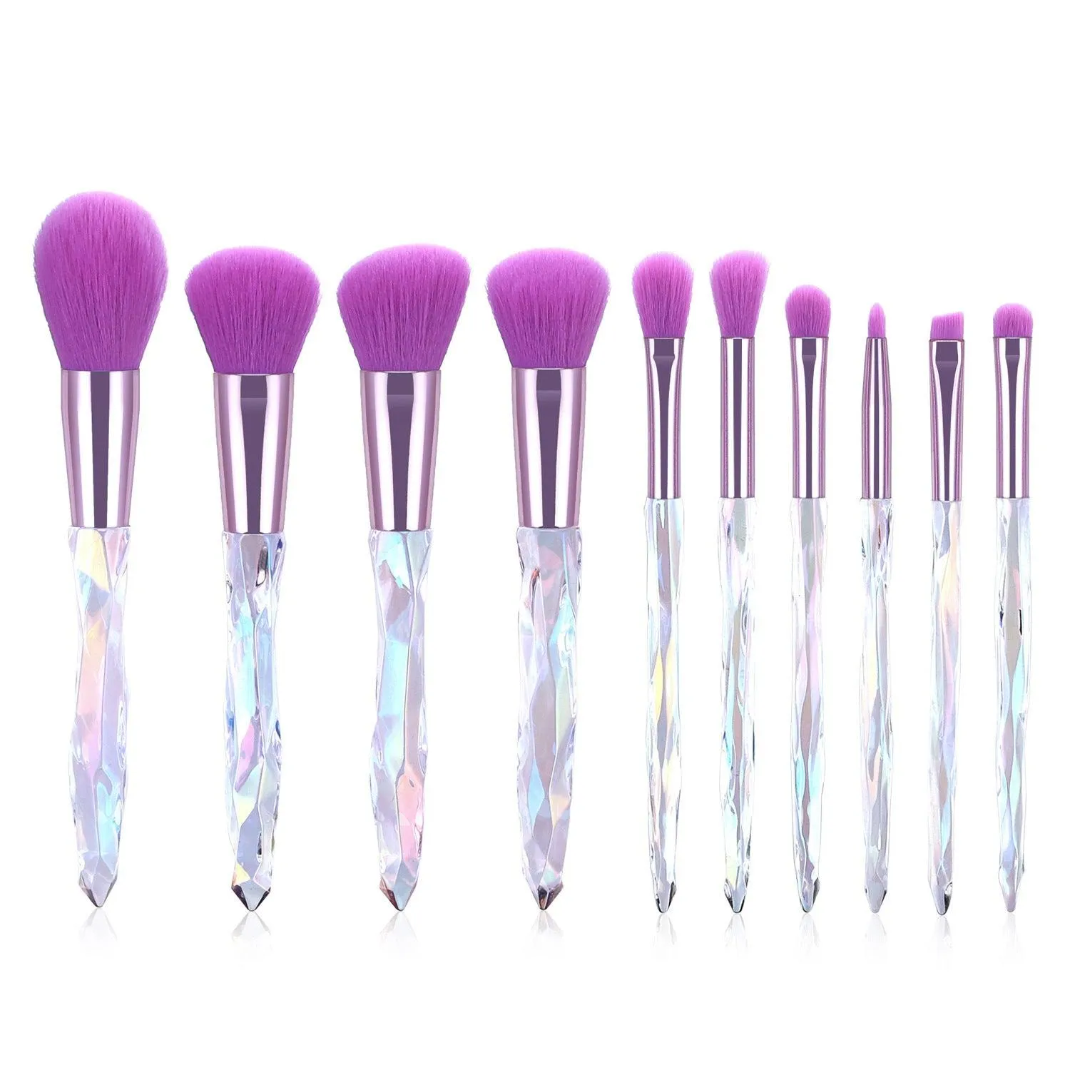 Glamorous 10-Piece Soft Hair Makeup Brush Set with Rhinestone Handles