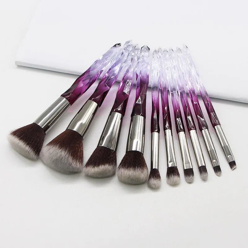 Glamorous 10-Piece Soft Hair Makeup Brush Set with Rhinestone Handles