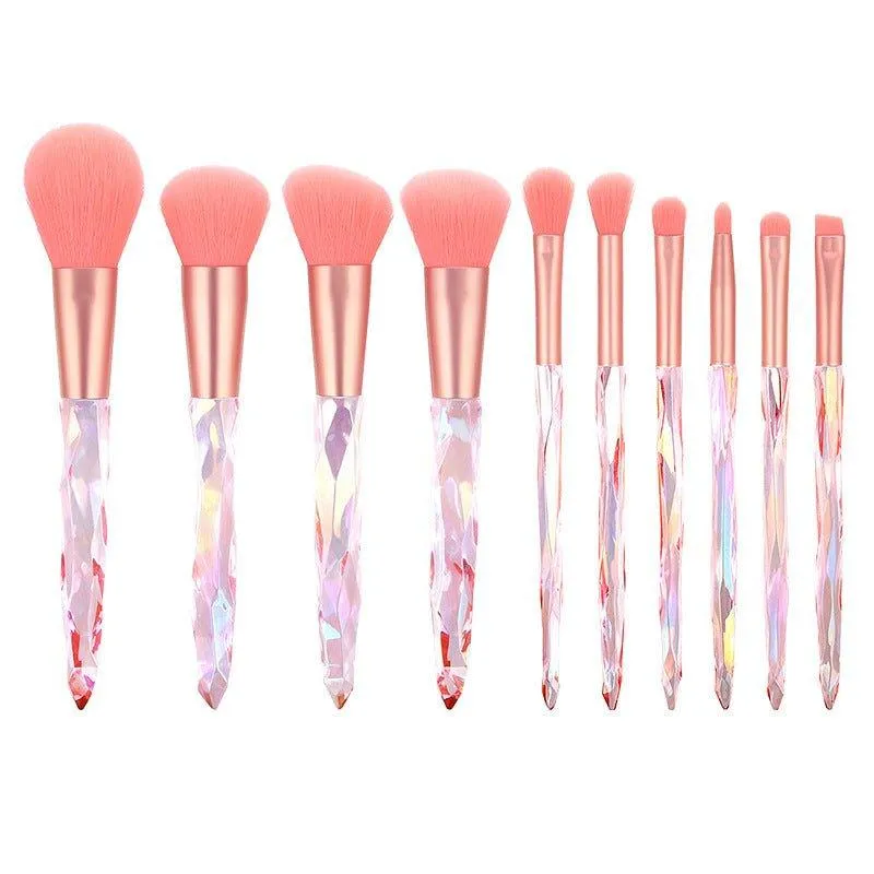 Glamorous 10-Piece Soft Hair Makeup Brush Set with Rhinestone Handles