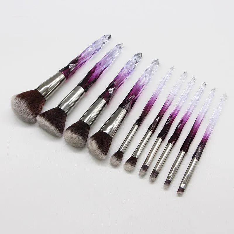 Glamorous 10-Piece Soft Hair Makeup Brush Set with Rhinestone Handles