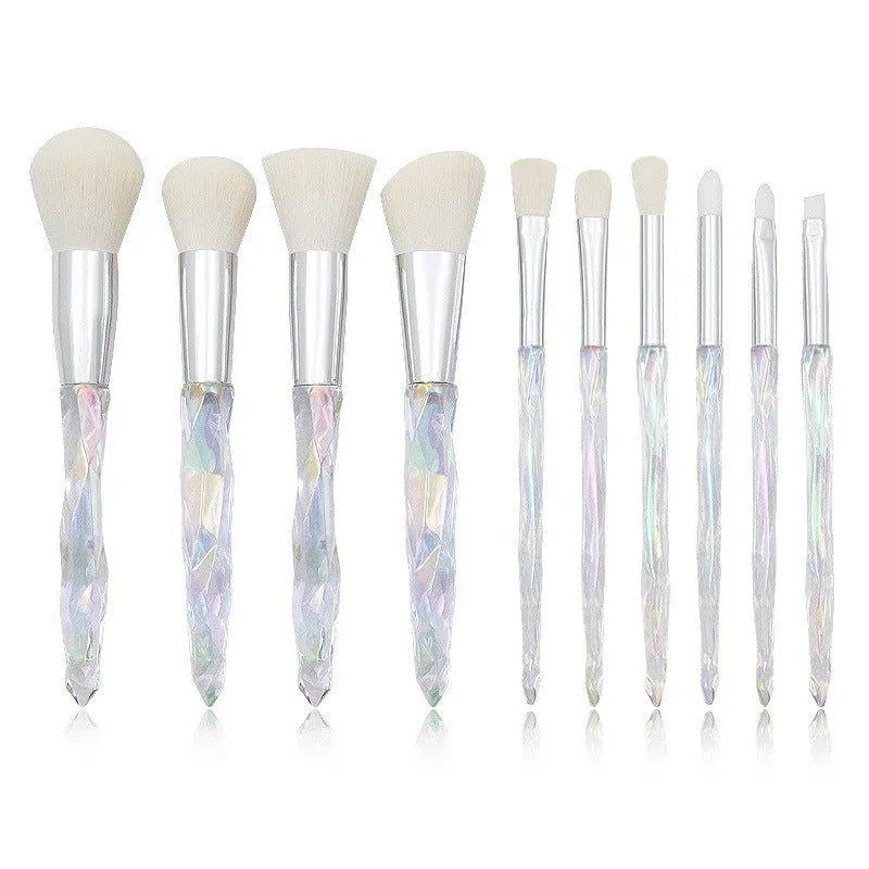 Glamorous 10-Piece Soft Hair Makeup Brush Set with Rhinestone Handles