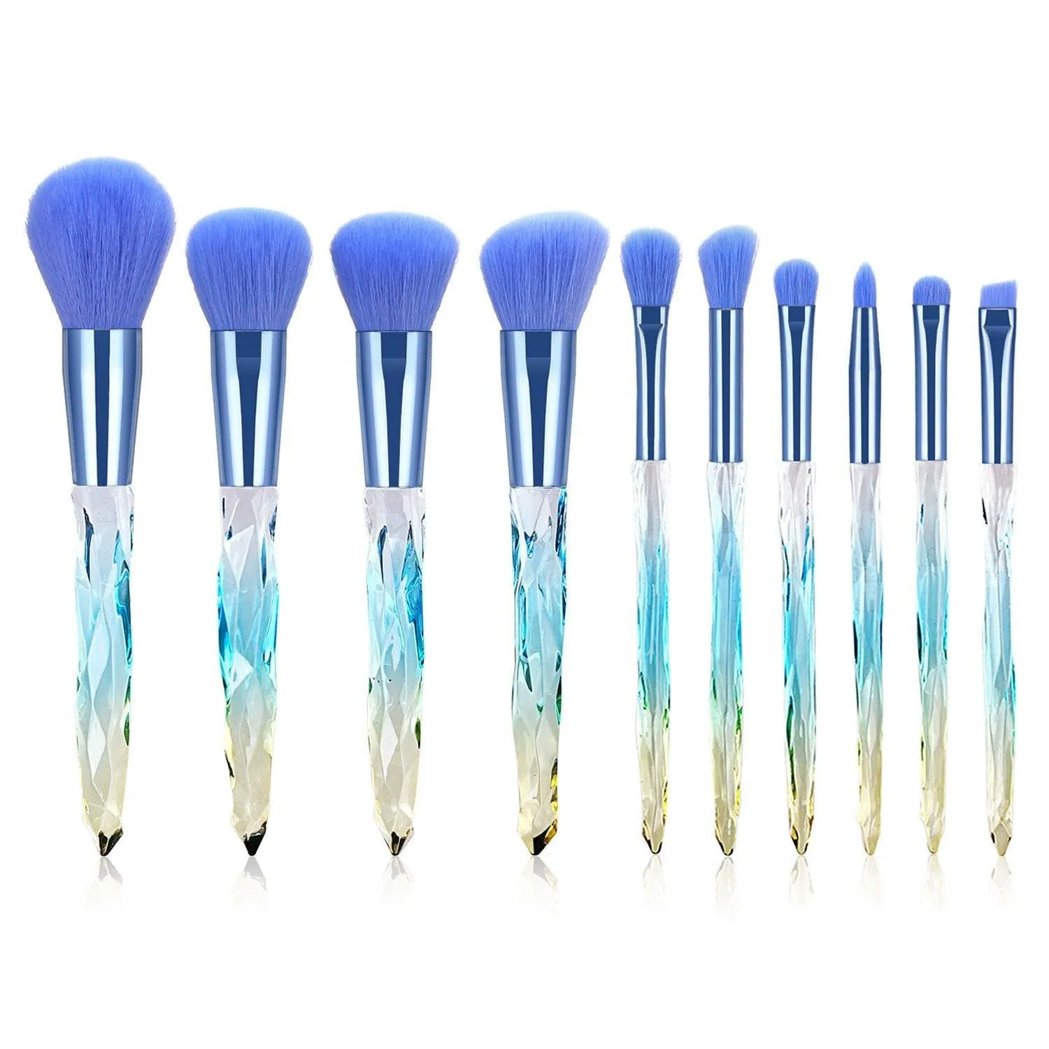 Glamorous 10-Piece Soft Hair Makeup Brush Set with Rhinestone Handles