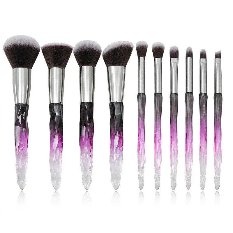 Glamorous 10-Piece Soft Hair Makeup Brush Set with Rhinestone Handles