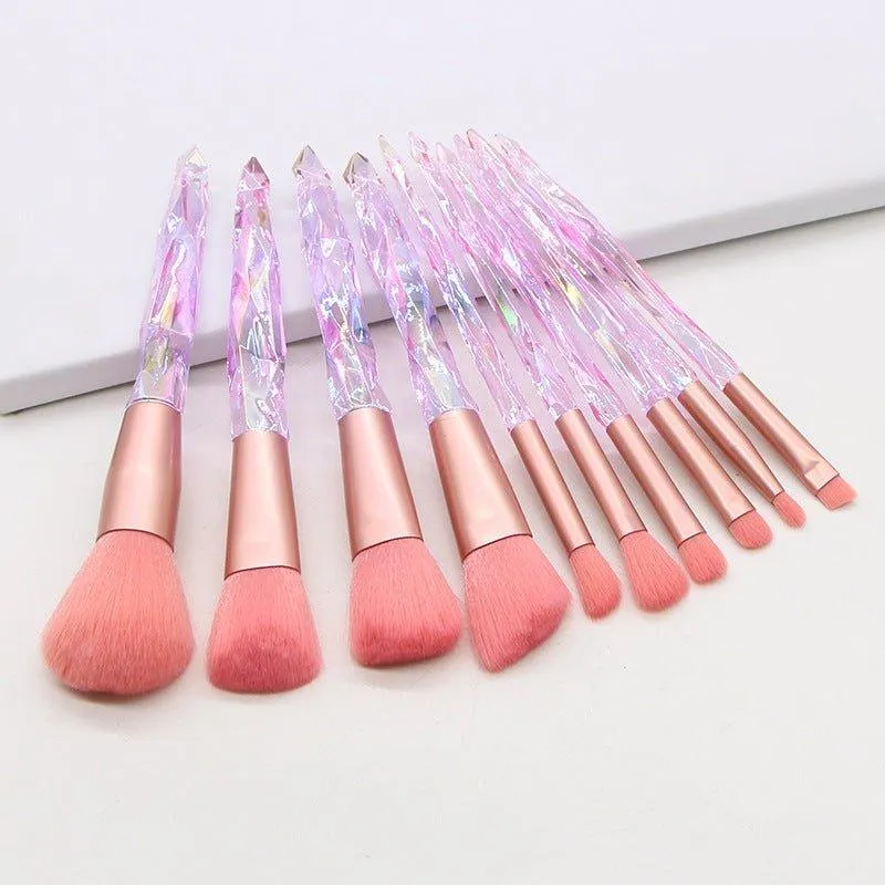 Glamorous 10-Piece Soft Hair Makeup Brush Set with Rhinestone Handles