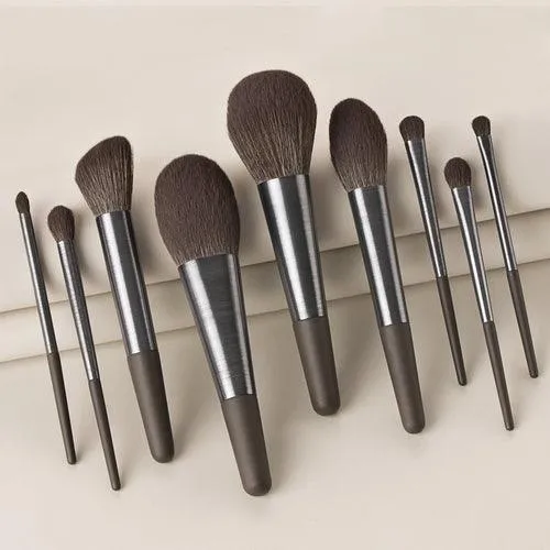 Long Brushed Aluminum Tube 9pcs Makeup Brushes Set Professional