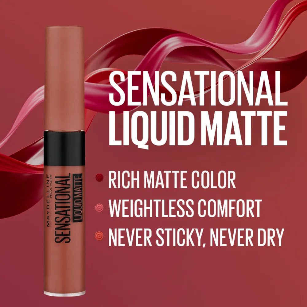 Maybelline New York Sensational Liquid Matte Lipstick, NU02 Strip It Off, 7ml - Liquid Lipstick Shades Delivering Intense Matte Color Effect