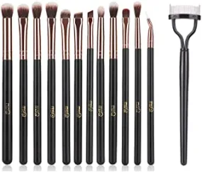 MSQ Eye Makeup Brushes 12pcs Rose Gold Eyeshadow Makeup Brushes Set with Soft Synthetic Hairs and 1PCS Eyelash Comb Curler Eyelash Separator Mascara Applicator