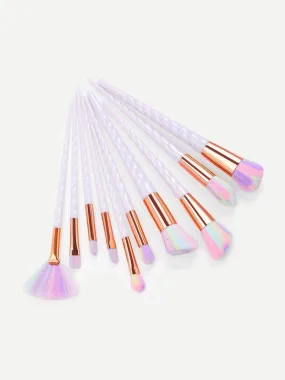 Screw Handle Soft Bristle Makeup Brush Set 10Pcs